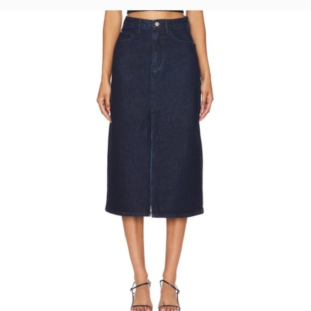 WeWoreWhat NWT Raw Wash Denim Midi Skirt Size Medium